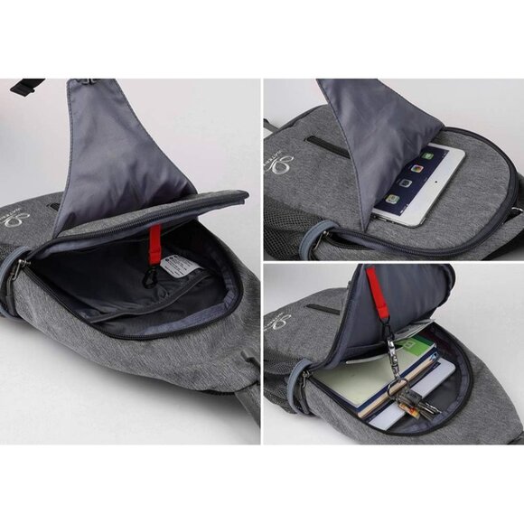 Waterfly Men Women Dark Gray Crossbody Adjustable Strap Hiking Sling Backpack - Picture 2 of 6